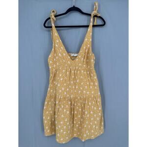 Lush Dress Womens Large Yellow Floral Mini Gauze Cotton Tiered Boho Cottagecore